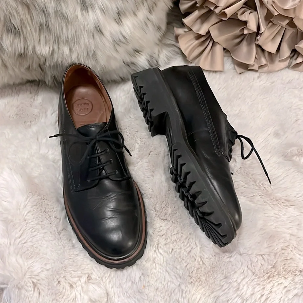 Paul Green Black Leather Lace Up Mens Lug Sole Shoes Sz 5